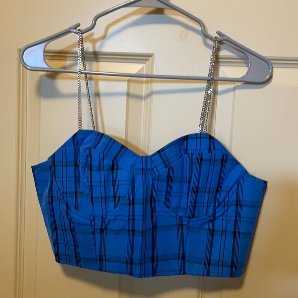 Blue Plaid Bustier Top